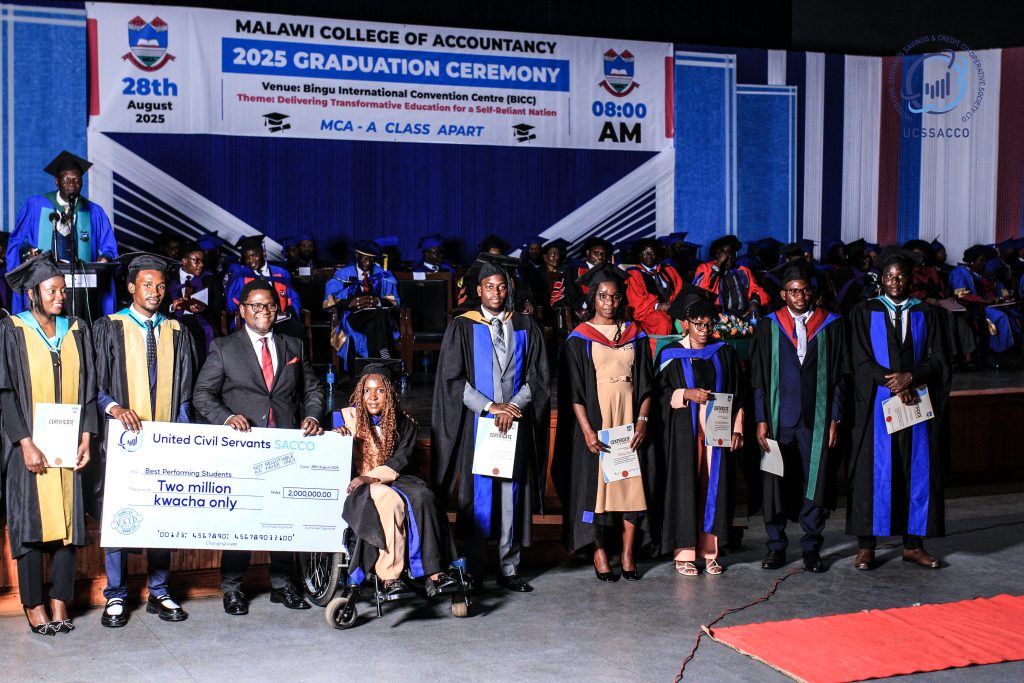 United Civil Servants SACCO has awarded over 8 best performing students during the 2025 Malawi College of Accountancy graduation ceremony.